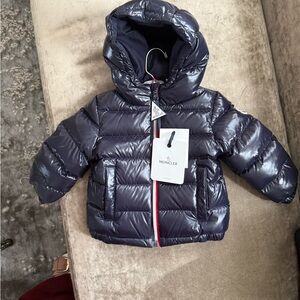 Moncler Kids Shiny Blue Puffer Coat